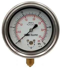 Industrial Low Pressure gauge - Capsule - 63mm Bottom entry kPa dial