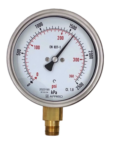 Afriso 100mm Industrial Pressure gauge - Bottom entry kPa dial - Gauge Shop